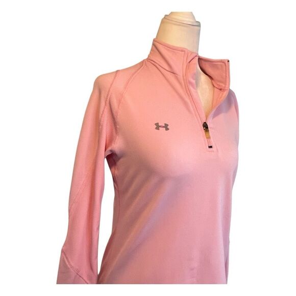 Under Armour Tech 1/2 Zip Shirt Jacket Light Pink Silver Knit Long Sleeve Athlet - Picture 2 of 7